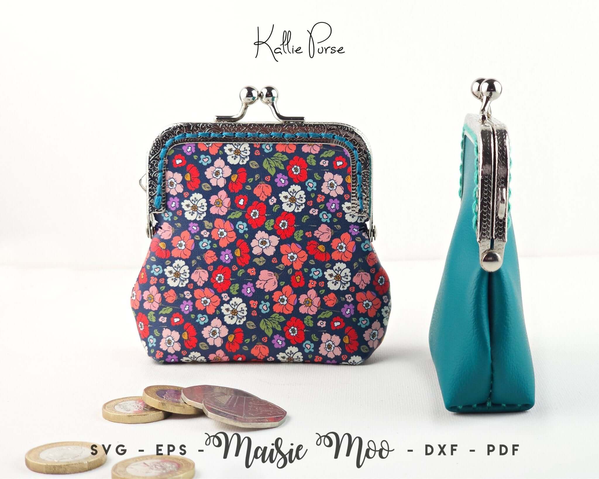 Kallie - Metal Frame Coin Purse Cricut SVG Faux Leather Template 