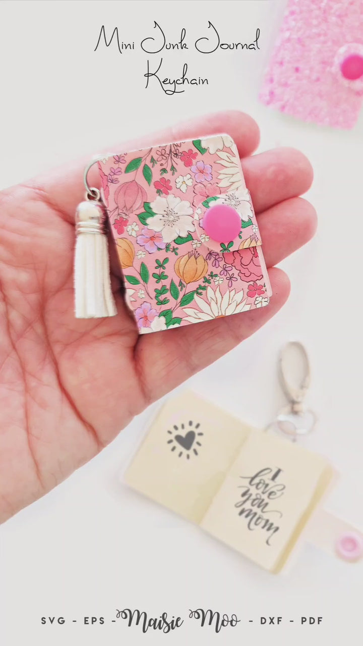 Mini Junk Journal Keychain - FREE SVG!! Faux Leather Crafts for Cricut and Silhouette by Maisie Moo Design