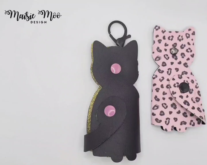 Pussy Cat Key Wrap Fob SVG | Kitty Cat Key Cover Template Keychain Bag Tag Halloween | Faux Leather Fob | Key Ring Display Card