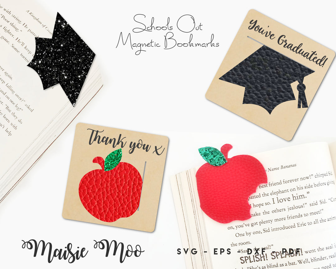 School Magnetic Bookmark SVG, Teacher Gift Apple Page Keeper Template, Graduation Book Lover Gift, DIY Planner Book Mark Faux Leather Crafts