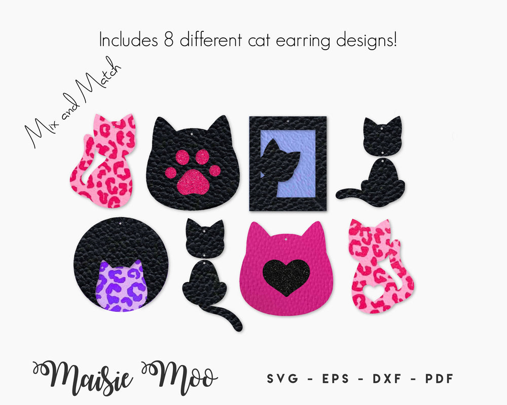 Cat Earring SVG | Faux Leather Kitty Earring Templates | Pussy Cat Cricut Earring SVG | Cat Lover DIY Gift Maisie Moo