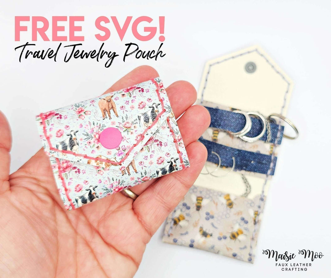 FREE SVG! Travel Jewelry Pouch by Maisie Moo held in hand, showcasing stylish design for travel organization.