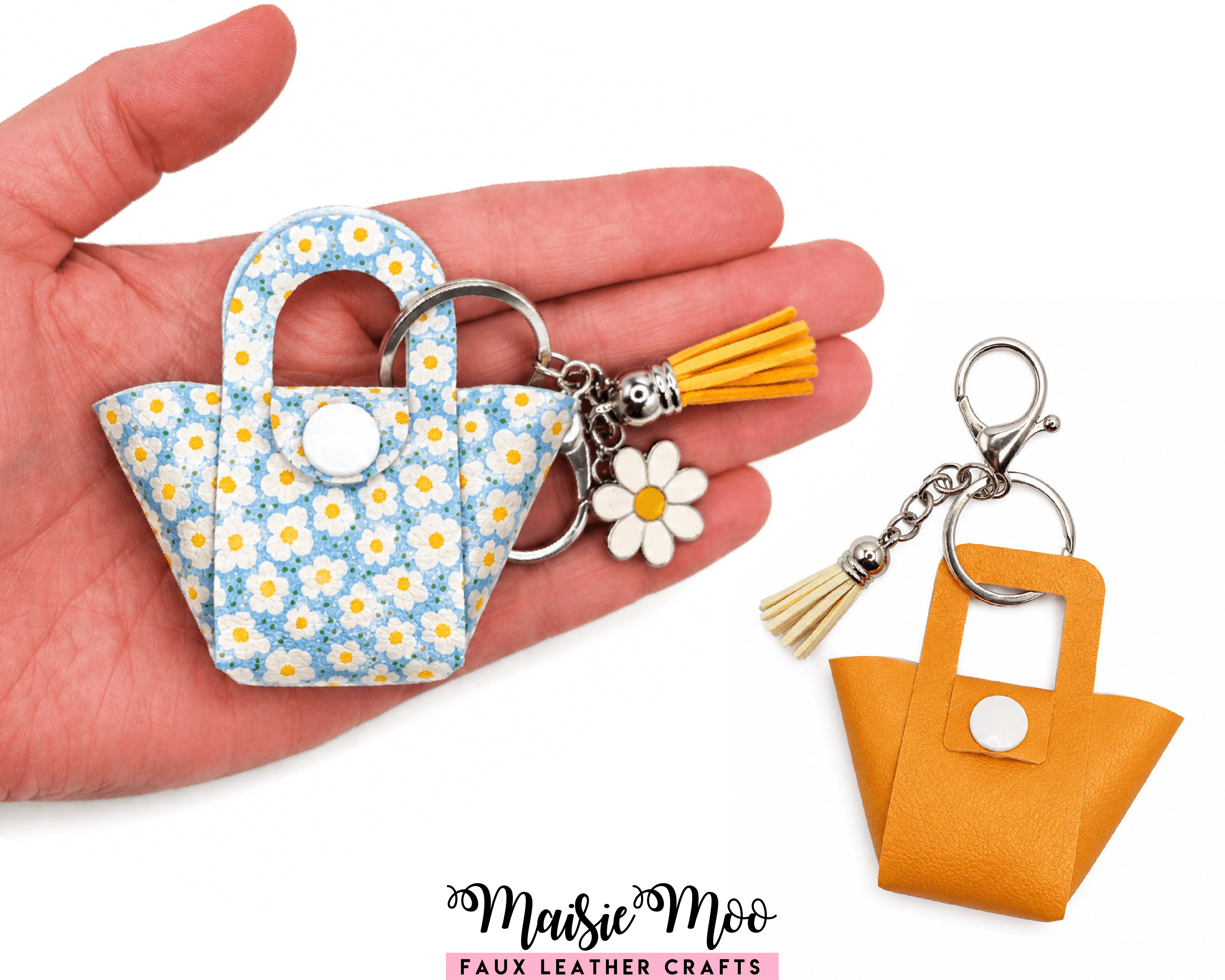 Teeny Tiny Tote Bag Charm SVG featuring floral design and yellow tassel, perfect for tote bag charm lovers.