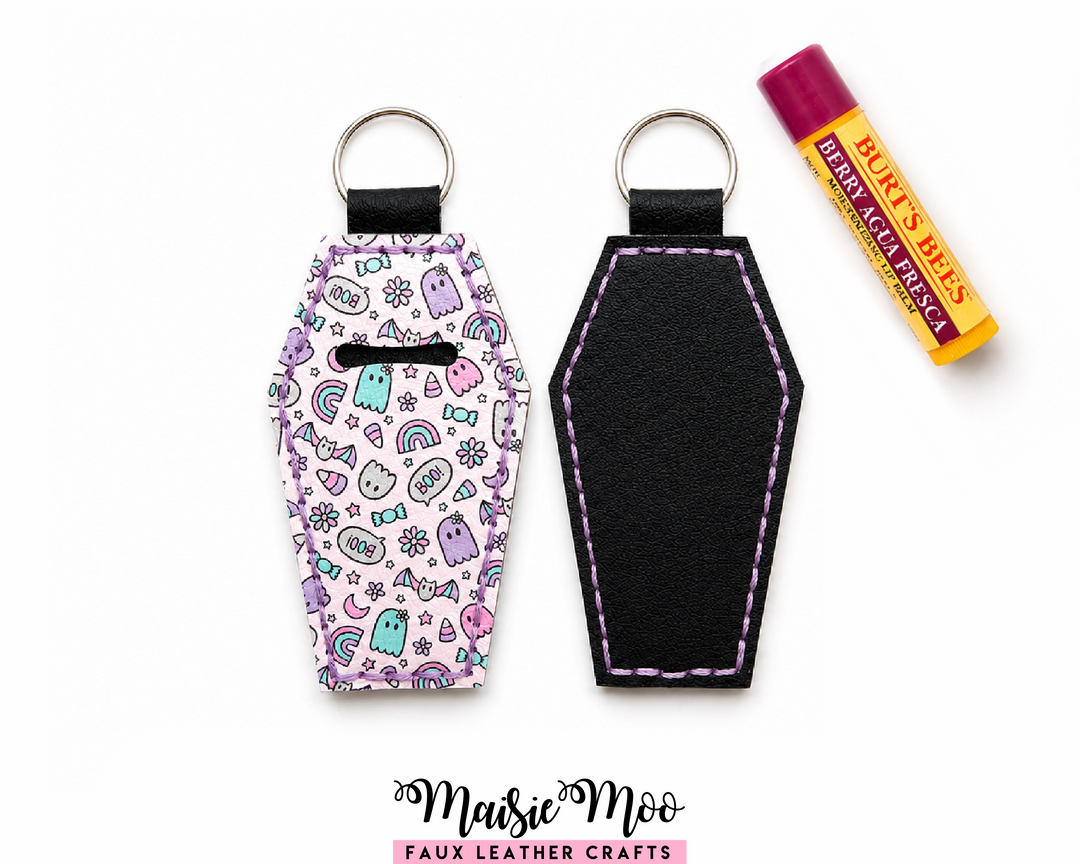 Coffin Lip Balm Holder SVG with spooky designs, perfect for Halloween crafting and accessories.
