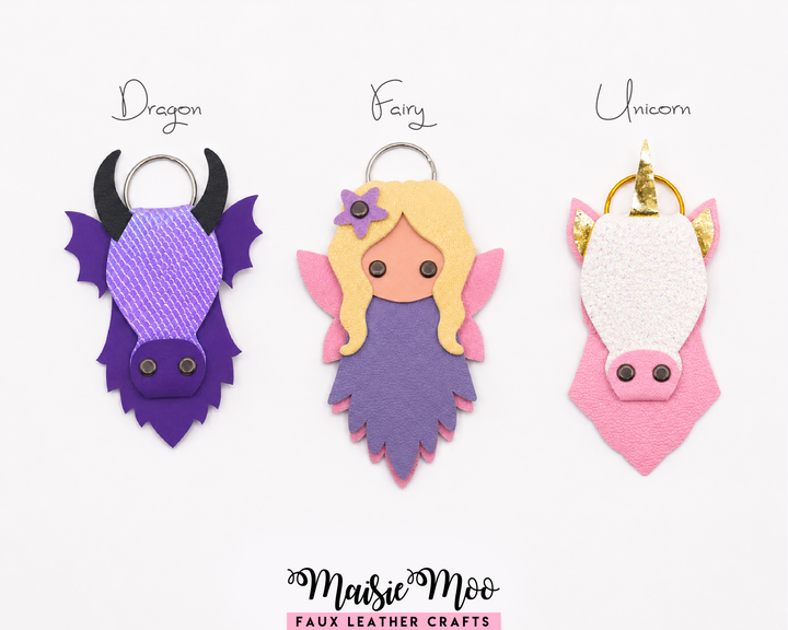 Dragon, Fairy & Unicorn Leather Keychain SVG Bundle