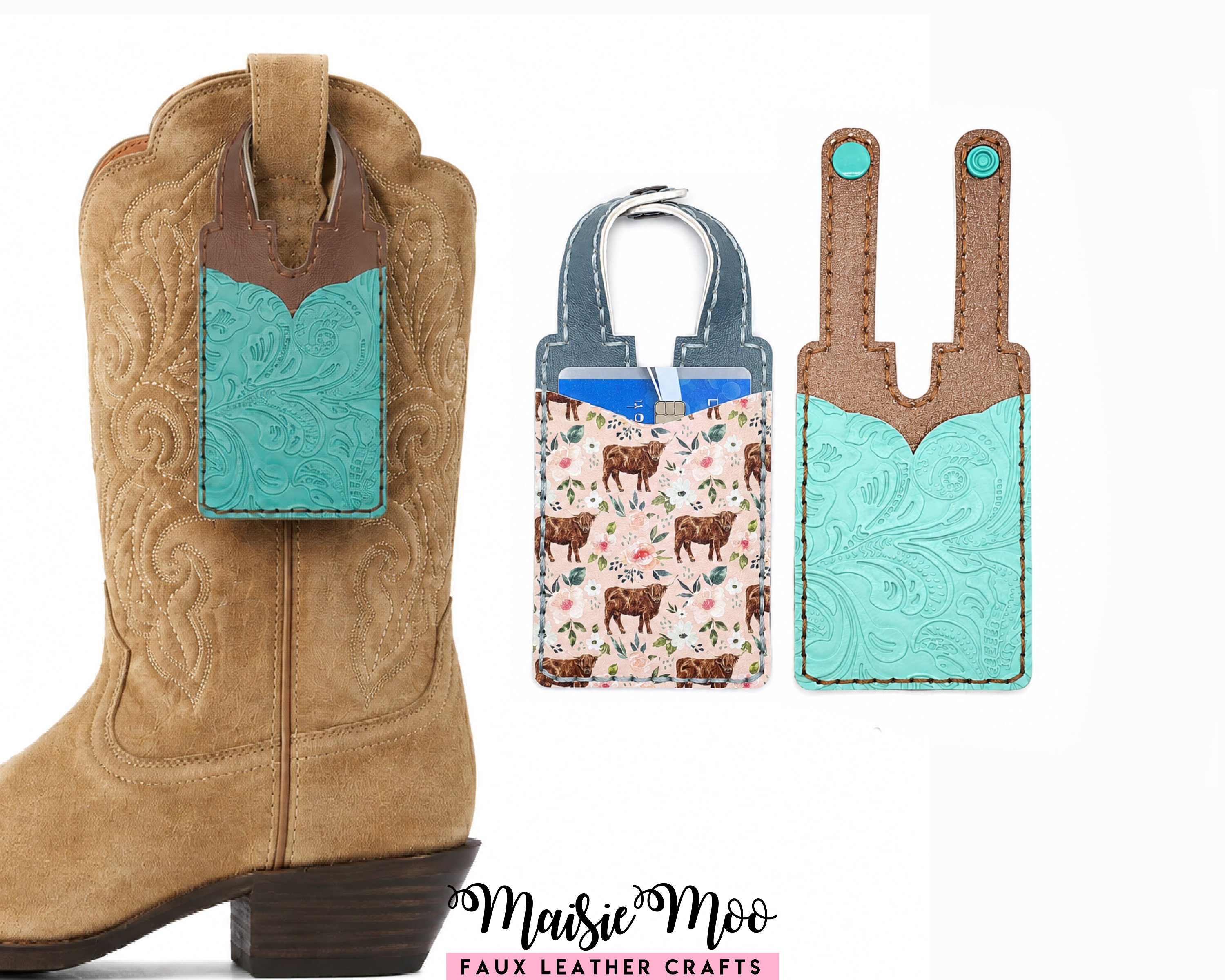 Cowboy Boot Wallet SVG Template, Faux Leather Card Holder Sewing Pattern