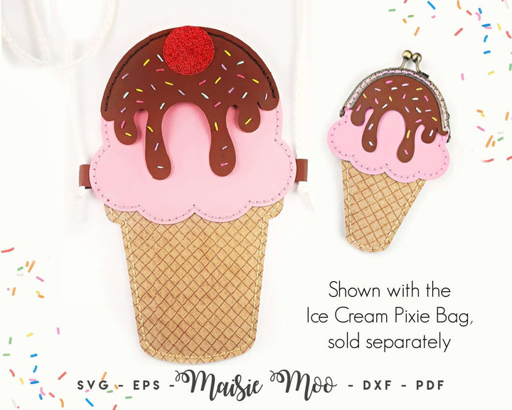 Ice Cream Kiss Clasp Purse Faux Leather Crafts for Cricut and Silhouette by Maisie Moo Design