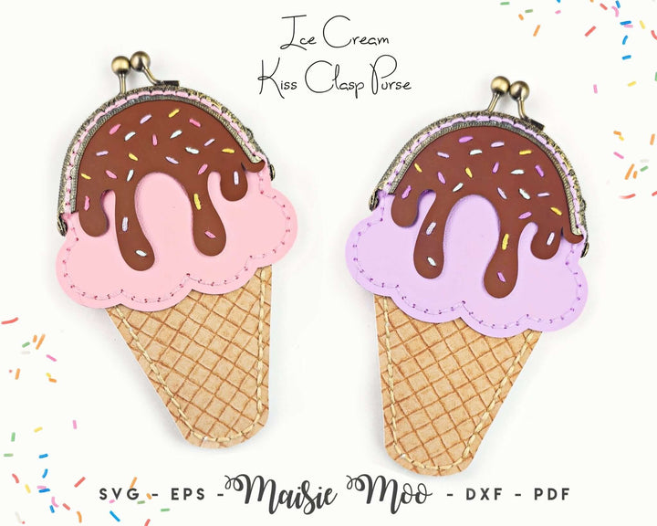 Ice Cream Kiss Clasp Purse Faux Leather Crafts for Cricut and Silhouette by Maisie Moo Design