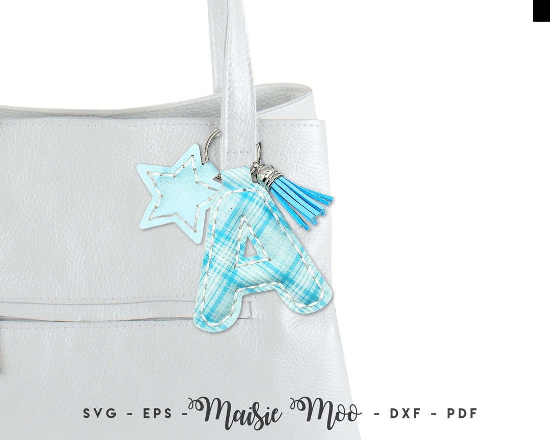 Initial Keychain SVG, Faux Leather Bag Charm Alphabet Pattern, Letter Purse Charm, Monogram Keychain SVG Template