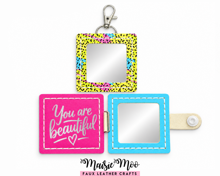 Square Compact Mirror Keychain SVG, Small Pocket Mirror Pattern