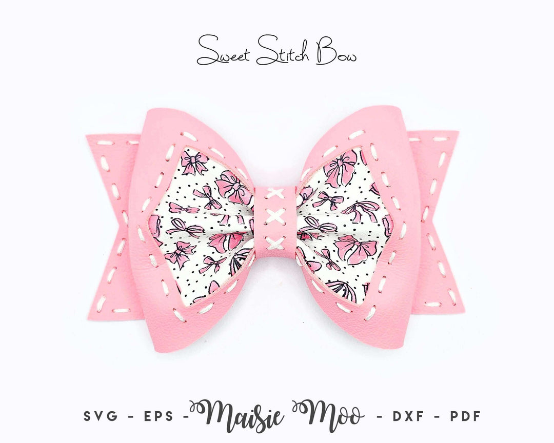 Sweet Stitch Hair Bow Faux Leather Crafts for Cricut & Silhouette by Maisie Moo