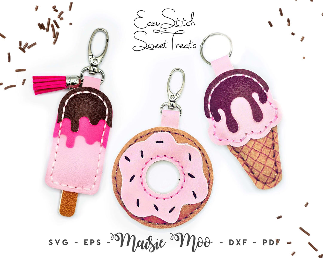 Sweet Treat Bag Charm or Keychains Easystitch Faux Leather Crafts for Cricut & Silhouette by Maisie Moo