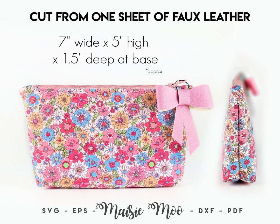 Make-up bag Sewing Pattern, Pencil Case SVG, Maisie Moo Cricut Crafts