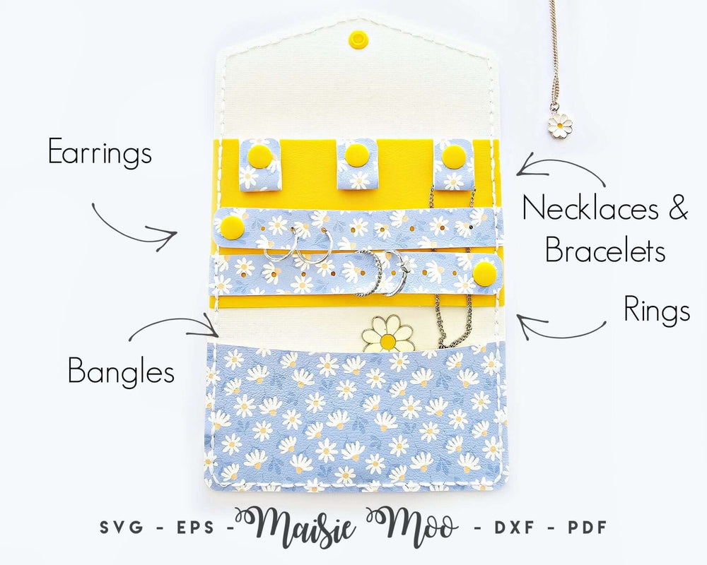 Travel Jewelry Pouch Faux Leather Crafts for Cricut and Silhouette by Maisie Moo Design