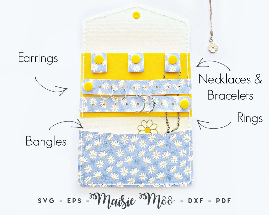 Travel Jewelry Pouch Faux Leather Crafts for Cricut and Silhouette by Maisie Moo Design