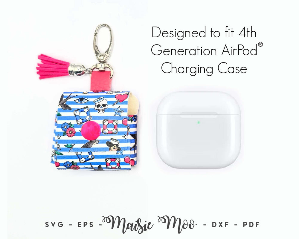 AirPod® 4th Generation Cover SVG, EarPod Case Template, Keychain Holder SVG, No Sew, Faux Leather Svg files for Cricut Cut Files Maisie Moo
