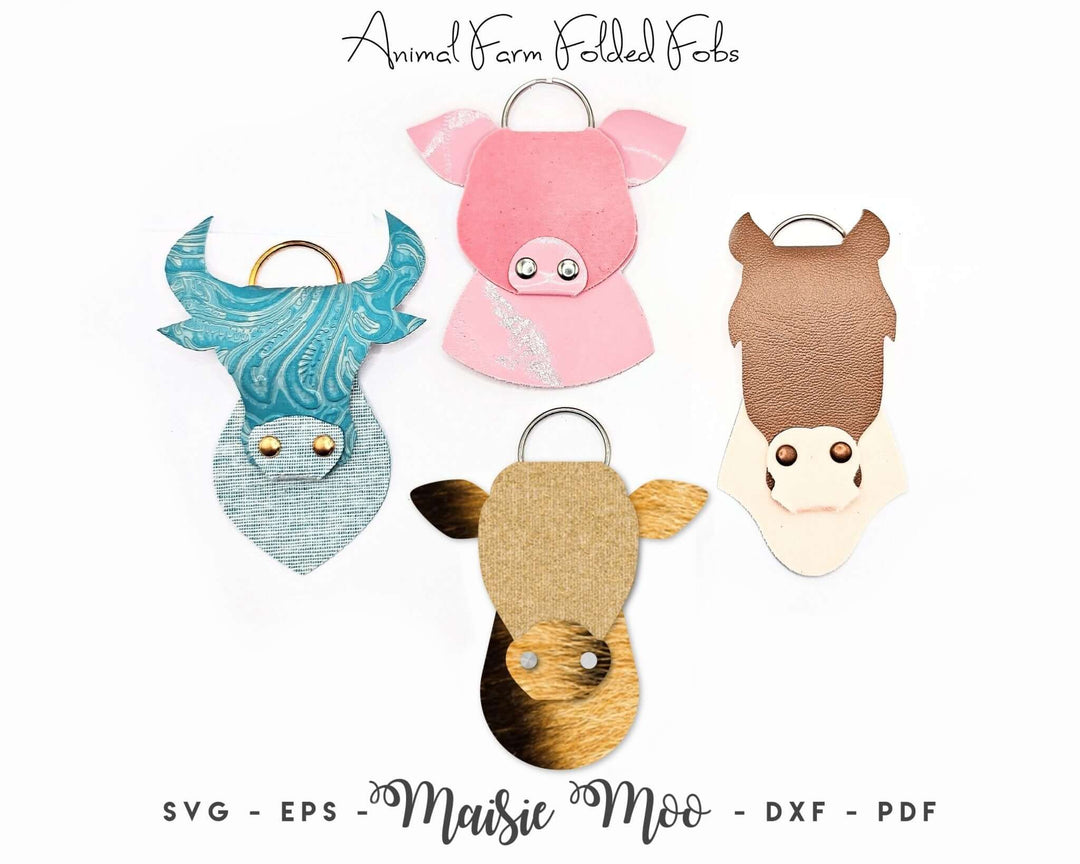 Animal Farm Folded Key Fob Faux Leather Crafts for Cricut and Silhouette by Maisie Moo Design