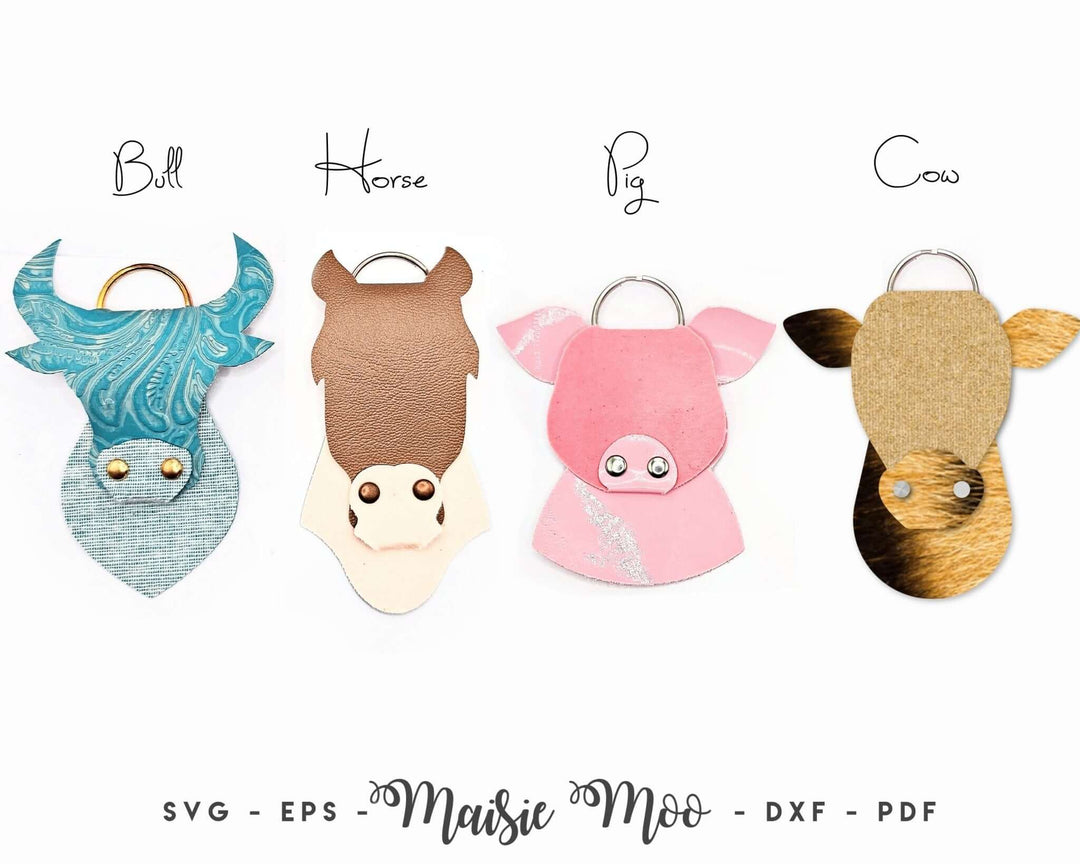 Animal Farm Folded Key Fob Faux Leather Crafts for Cricut and Silhouette by Maisie Moo Design