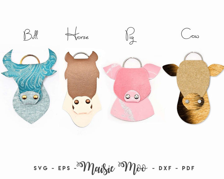 Animal Farm Folded Key Fob Faux Leather Crafts for Cricut and Silhouette by Maisie Moo Design