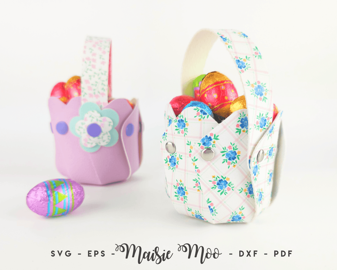 Blossom Basket a FREE SVG by Maisie Moo Design featuring colorful easter egg decorations in charming faux leather baskets.