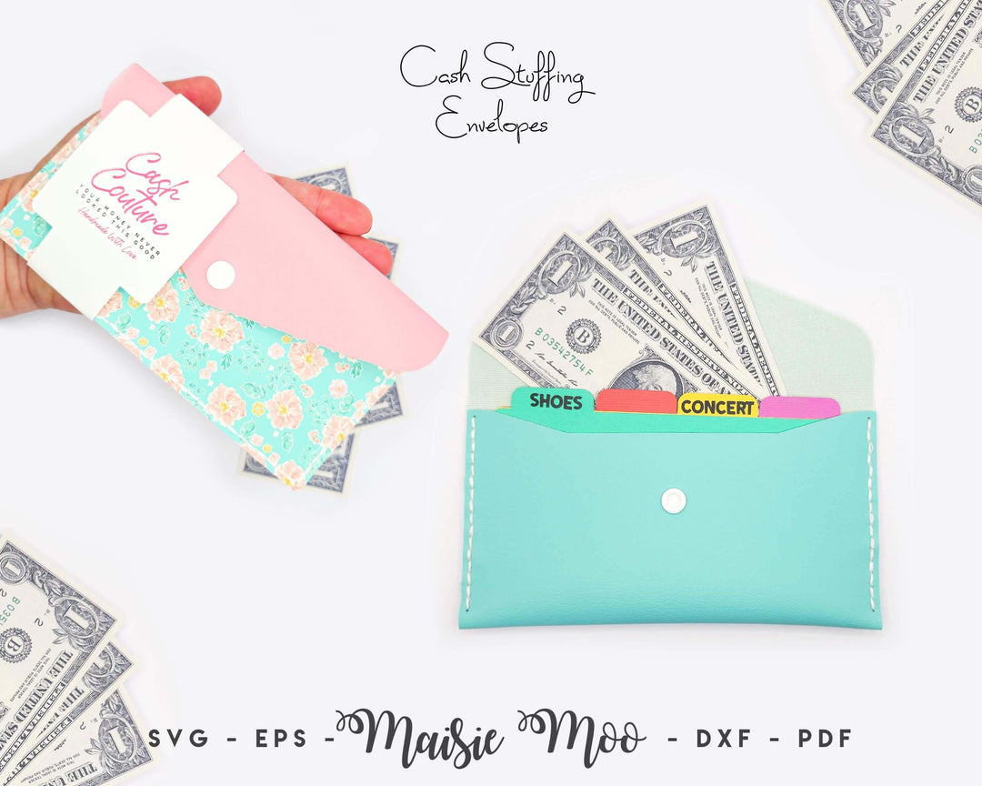 Cash Stuffing Envelope SVG Template, Savings Challenge Envelope Sewing Pattern, Leather or Faux Leather Easy Stitch Wallet