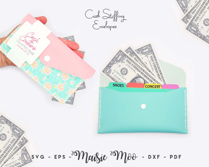 Cash Stuffing Envelope SVG Template, Savings Challenge Envelope Sewing Pattern, Leather or Faux Leather Easy Stitch Wallet