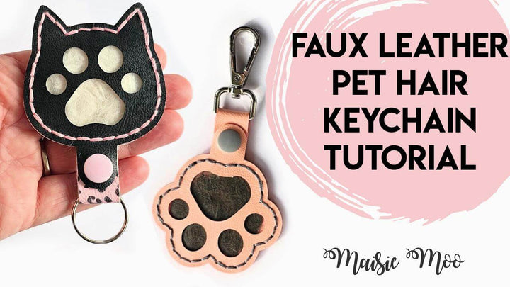 Cat Fur Keepsake Keychain SVG, Pet Hair Storage key Fob, Leather Paw Print Keychain Template