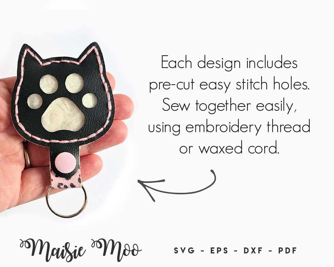 Cat Fur Keepsake Keychain SVG, Pet Hair Storage key Fob, Leather Paw Print Keychain Template