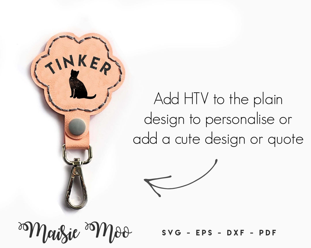 Cat Fur Keepsake Keychain SVG, Pet Hair Storage key Fob, Leather Paw Print Keychain Template