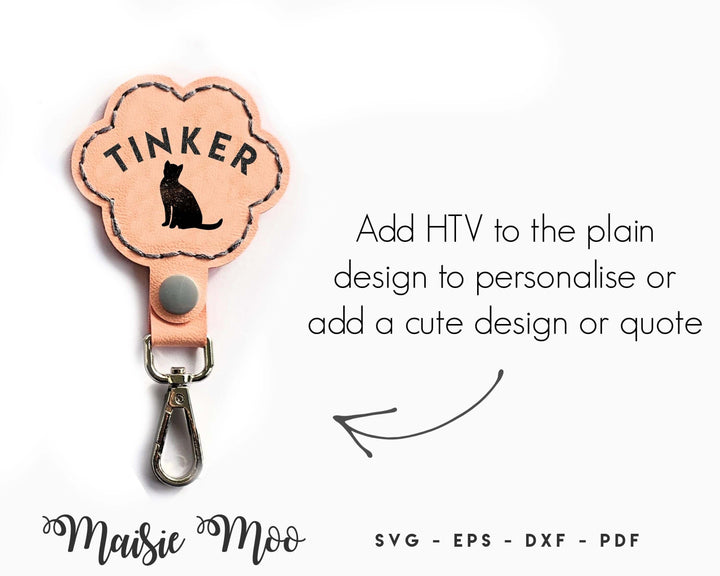 Cat Fur Keepsake Keychain SVG, Pet Hair Storage key Fob, Leather Paw Print Keychain Template