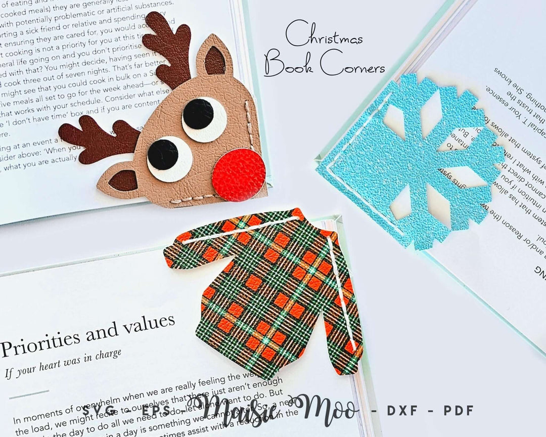 Christmas Corner Bookmarks Faux Leather Crafts for Cricut and Silhouette by Maisie Moo Design