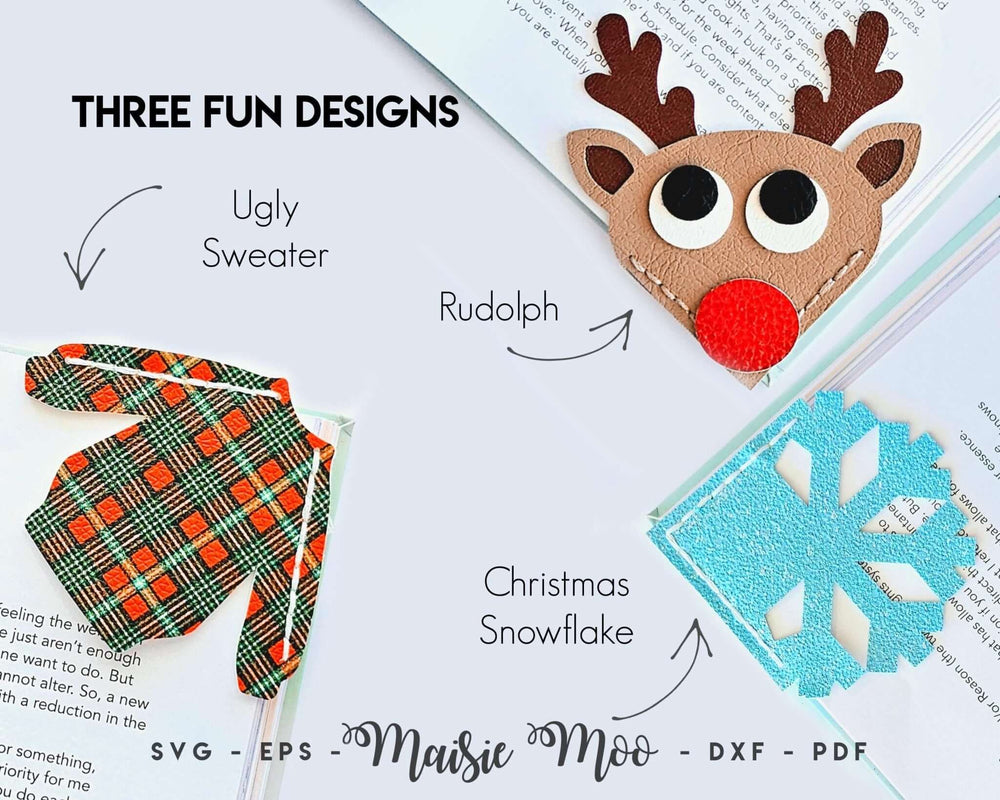 Christmas Corner Bookmarks Faux Leather Crafts for Cricut and Silhouette by Maisie Moo Design