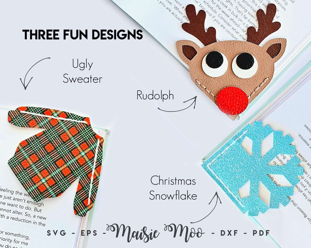 Christmas Corner Bookmarks Faux Leather Crafts for Cricut and Silhouette by Maisie Moo Design