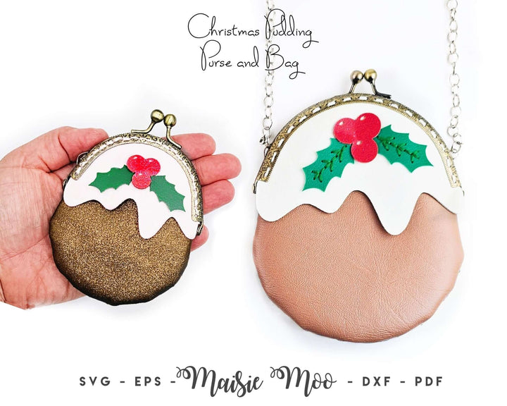 Christmas Pudding Purse & Bag Faux Leather Crafts for Cricut and Silhouette by Maisie Moo Design