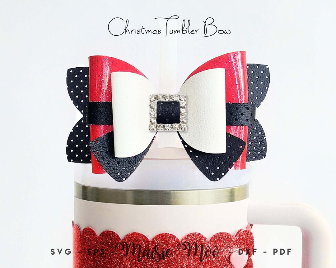 Christmas Tumbler Bow Faux Leather Crafts for Cricut and Silhouette by Maisie Moo Design