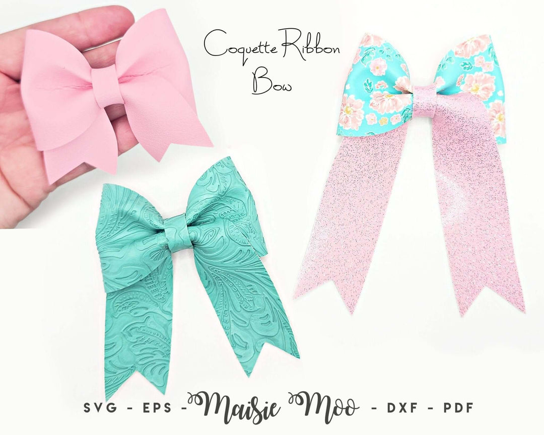 Coquette Ribbon Hair Bow Faux Leather Crafts for Cricut and Silhouette by Maisie Moo Design
