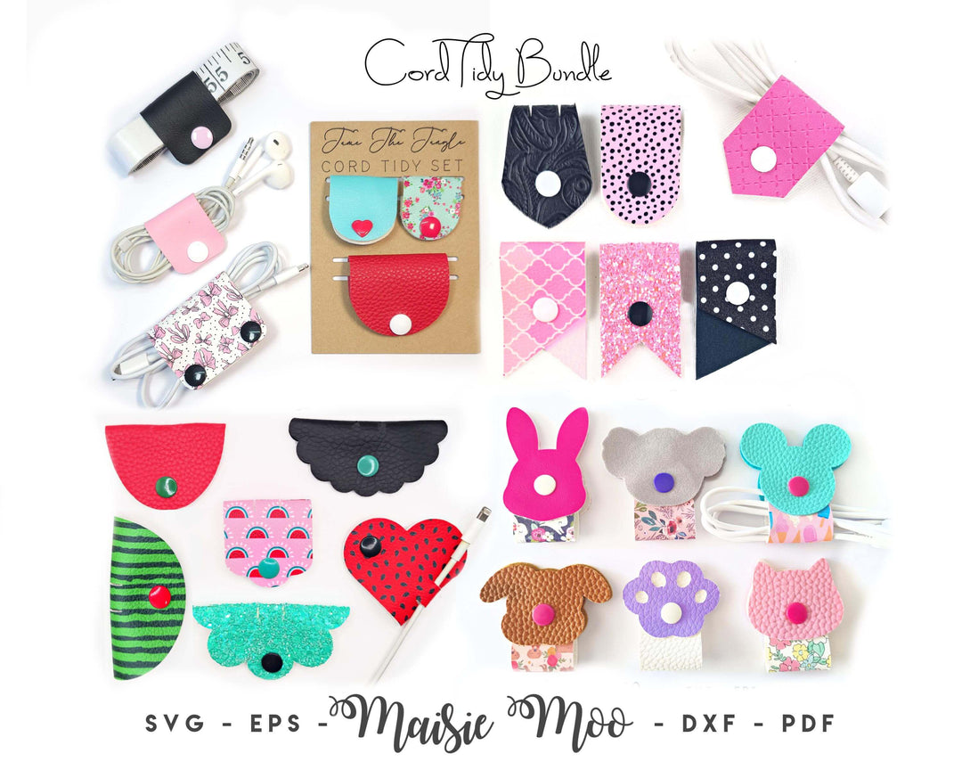 Cord Keeper SVG Mega Bundle, 24 Cable Organizer Templates with Display Cards, Cord Tidy SVG, Cable Holder SVG, Faux Leather Craft Patterns