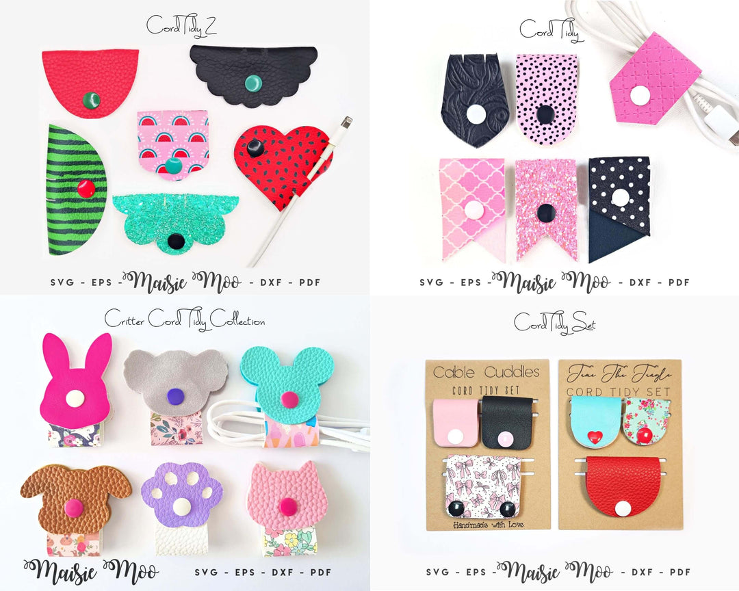 Cord Keeper SVG Mega Bundle, 24 Cable Organizer Templates with Display Cards, Cord Tidy SVG, Cable Holder SVG, Faux Leather Craft Patterns