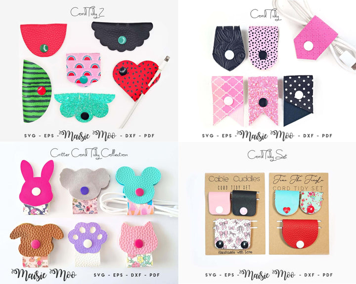 Cord Keeper SVG Mega Bundle, 24 Cable Organizer Templates with Display Cards, Cord Tidy SVG, Cable Holder SVG, Faux Leather Craft Patterns