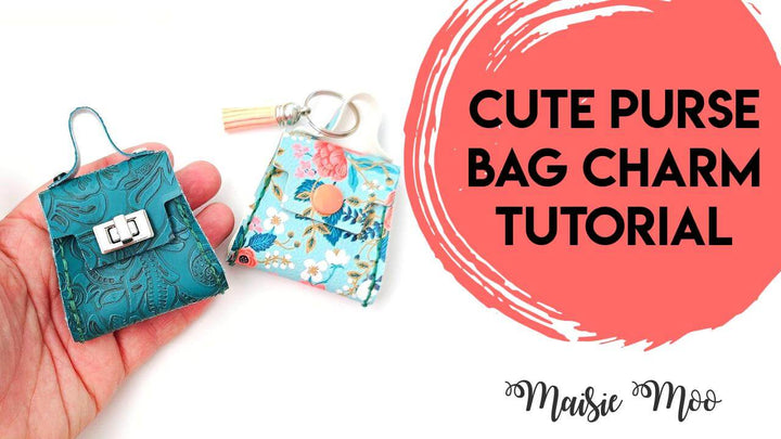 Purse Bag Charm Hand Sewing Pattern featuring cute faux leather mini bag charms tutorial by Maisie Moo.