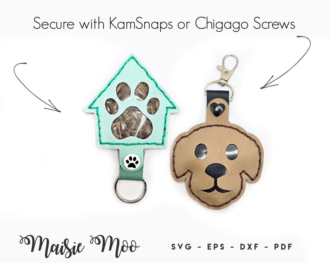 Dog Fur Keepsake Keychain SVG, Pet Hair Storage key Fob, Leather Paw Print Keychain Template