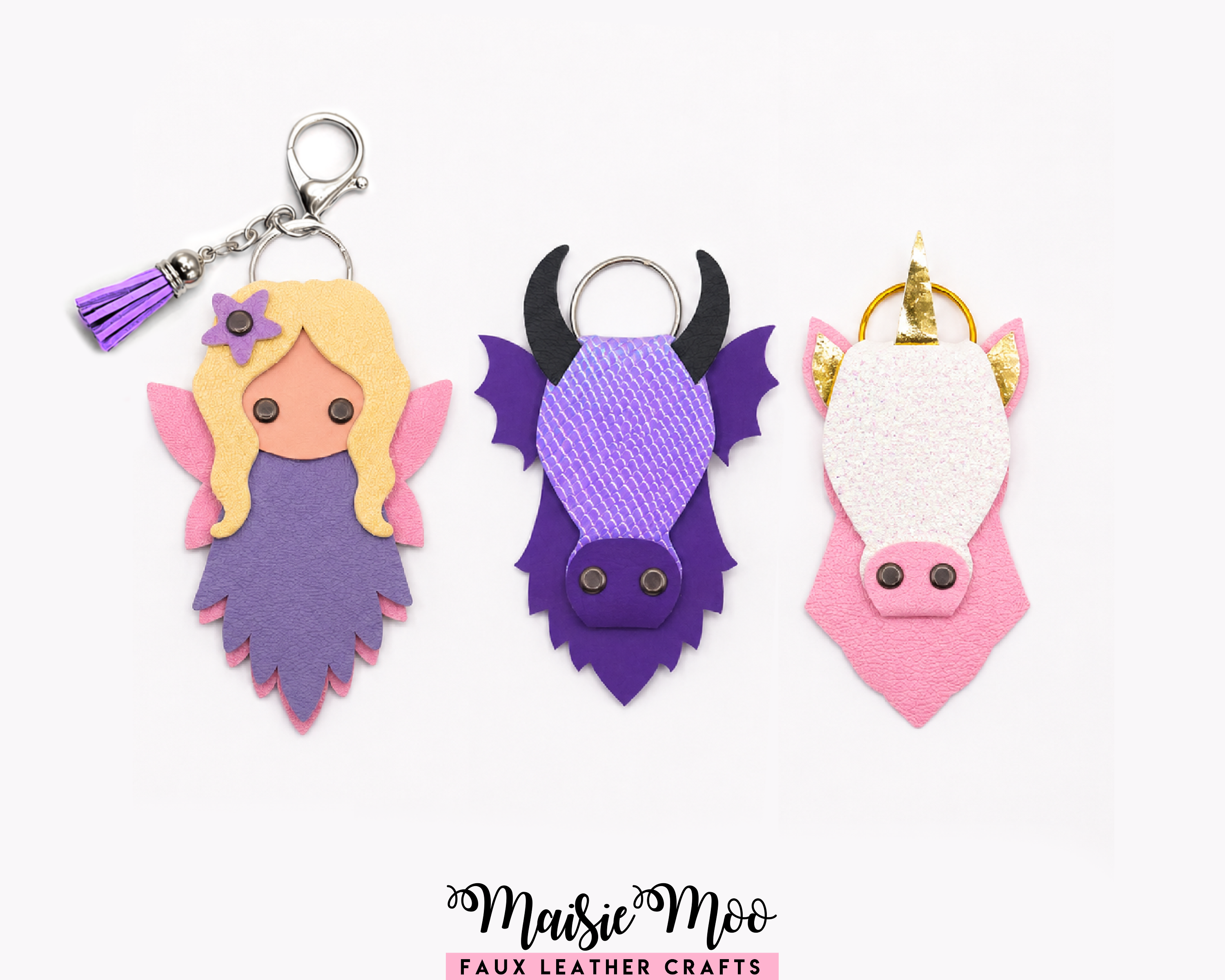 Dragon, Fairy & Unicorn Leather Keychain SVG Bundle