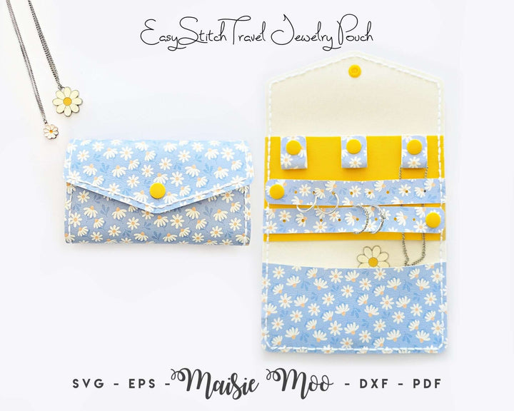 Travel Jewelry Pouch Faux Leather Crafts for Cricut and Silhouette by Maisie Moo Design