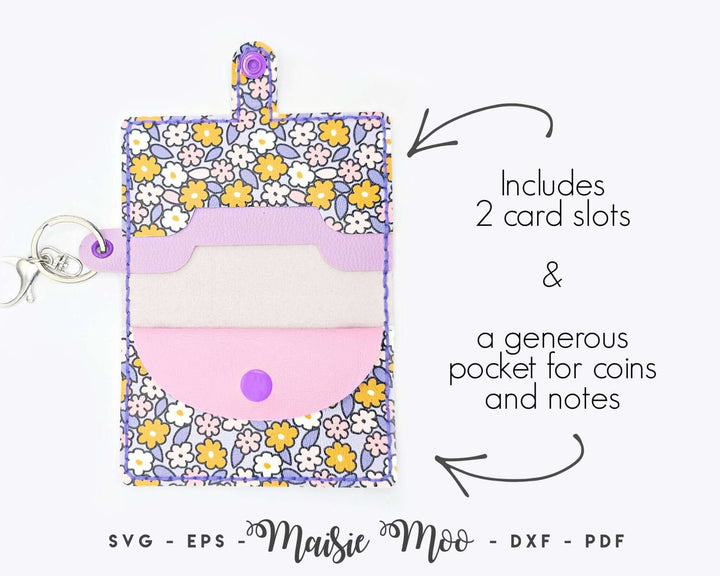 EasyStitch Keychain Coin & Card Wallet Faux Leather Crafts for Cricut and Silhouette by Maisie Moo Design