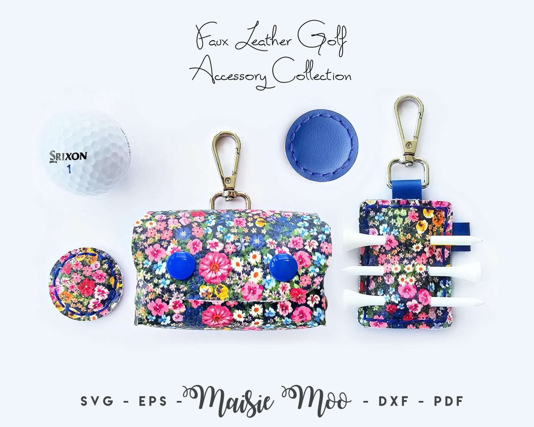 Golf Accessory Set SVG Faux Leather Crafts for Cricut and Silhouette by Maisie Moo Design