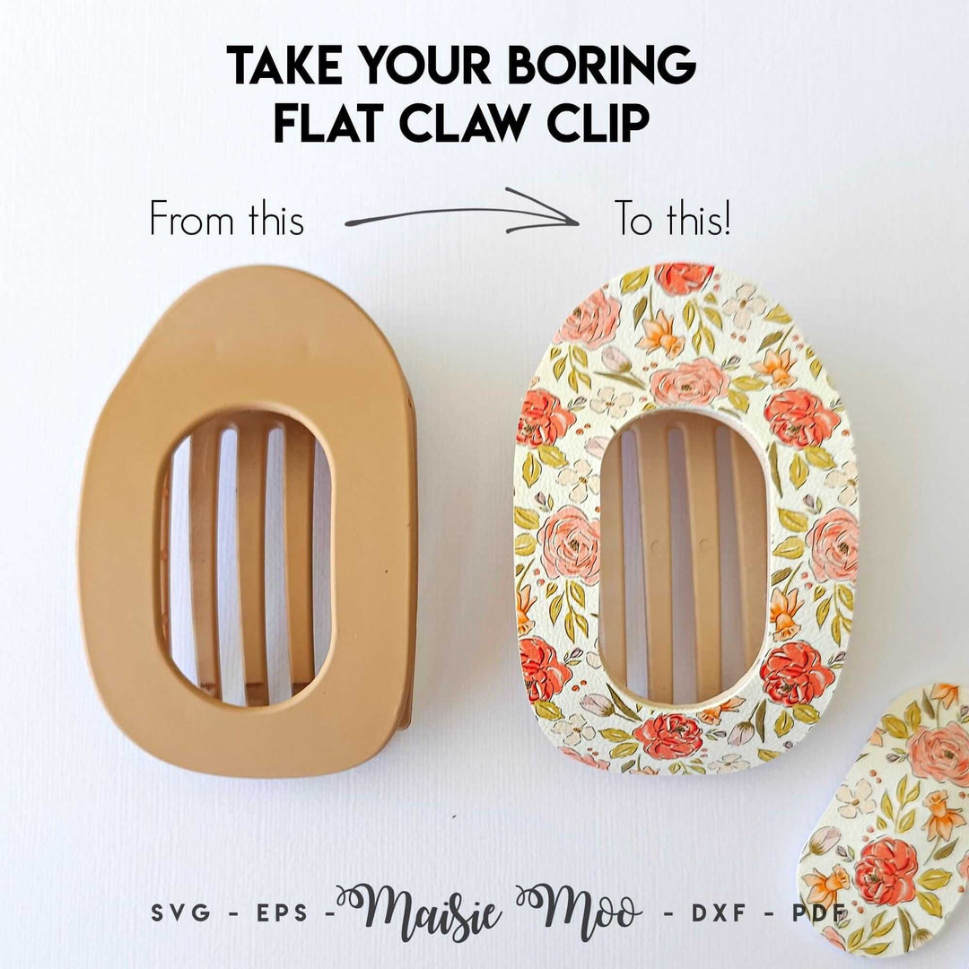 Flat Claw Clip Cover Template | Faux Leather Oval Hair Clip SVG | Pimp Your Claw Clip with Maisie Moo