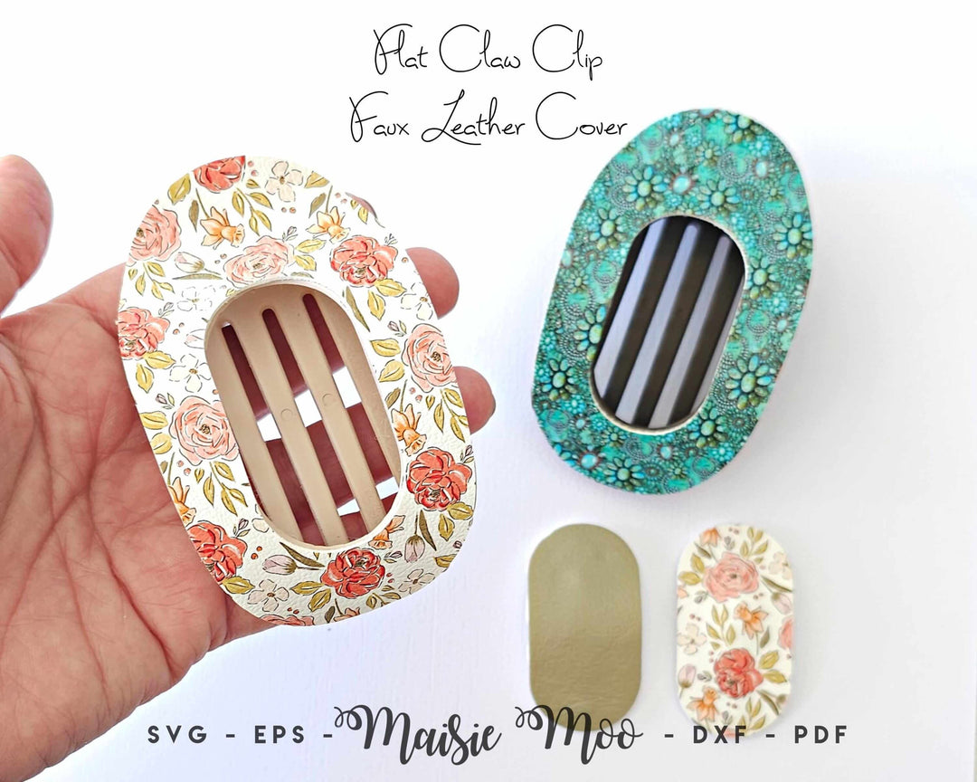 Flat Claw Clip Cover Template | Faux Leather Oval Hair Clip SVG | Pimp Your Claw Clip with Maisie Moo