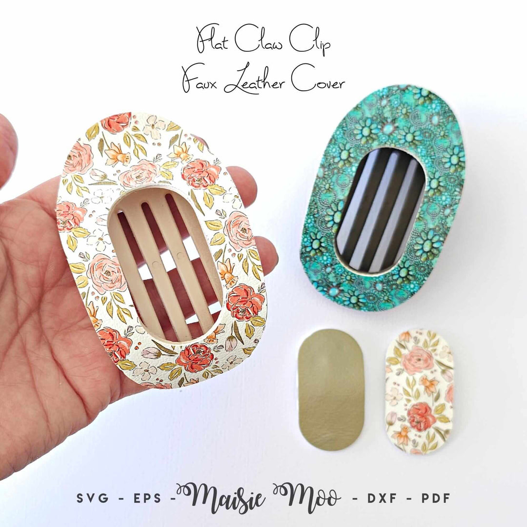 Flat Claw Clip Cover Template | Faux Leather Oval Hair Clip SVG | Pimp Your Claw Clip with Maisie Moo