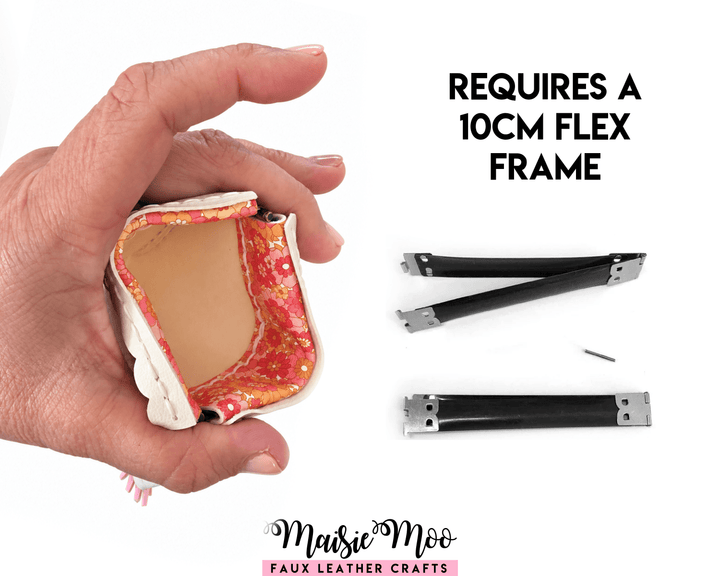 Granny Pants Flex Frame Purse SVG & PDF Pattern inside view with 10cm flex frame components.