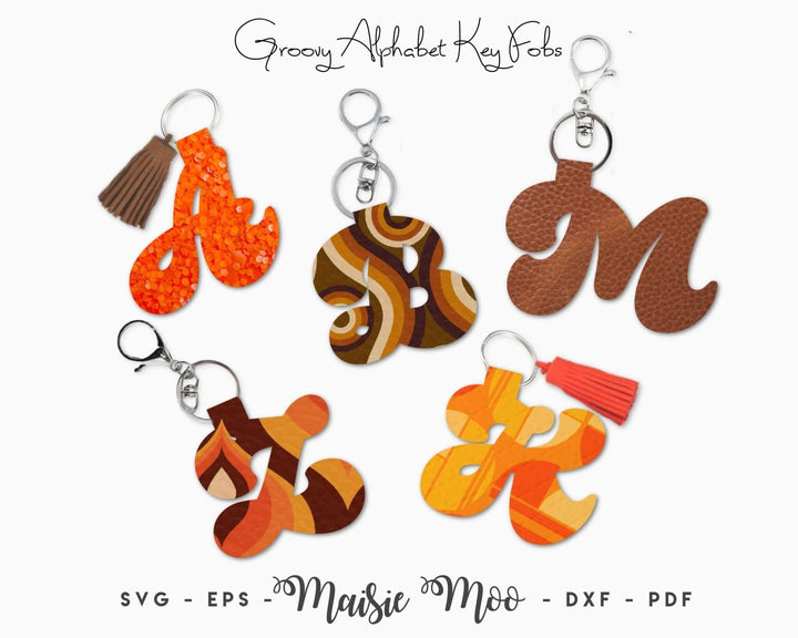Groovy Alphabet Keychain Faux Leather Crafts for Cricut and Silhouette by Maisie Moo Design